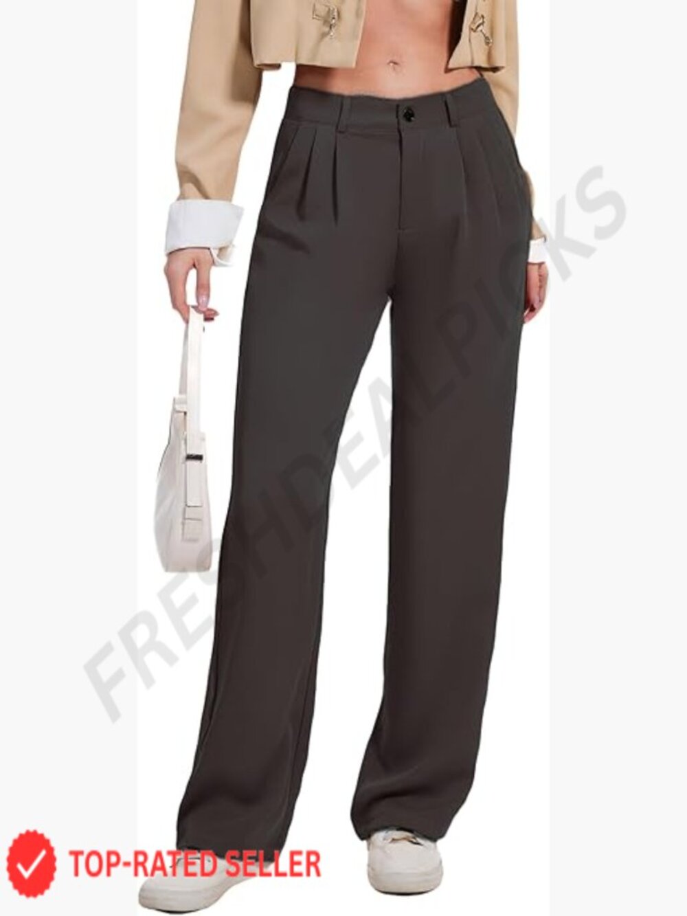 High Waisted Wide Leg Dress Pants Business Casual Pleated Front with Pockets